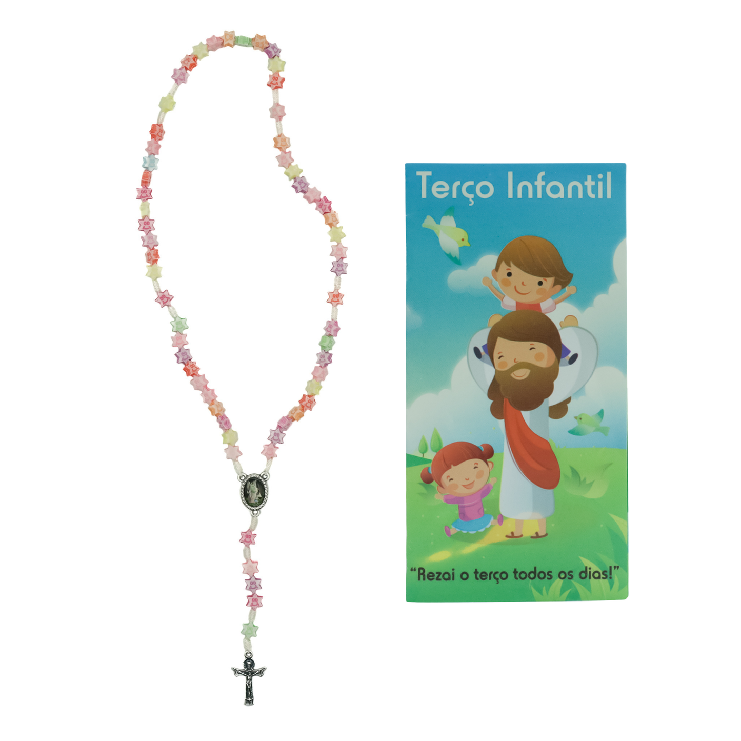 Terço Infantil Estrelinha e Medalha Anjo da Guarda