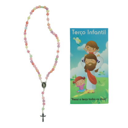 Terço Infantil Estrelinha e Medalha Anjo da Guarda