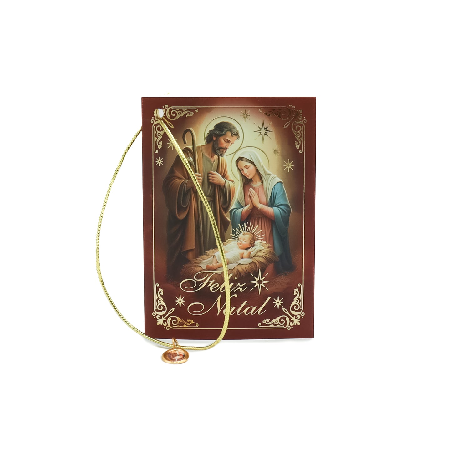 Cartão de Natal com medalha Sagrada Família