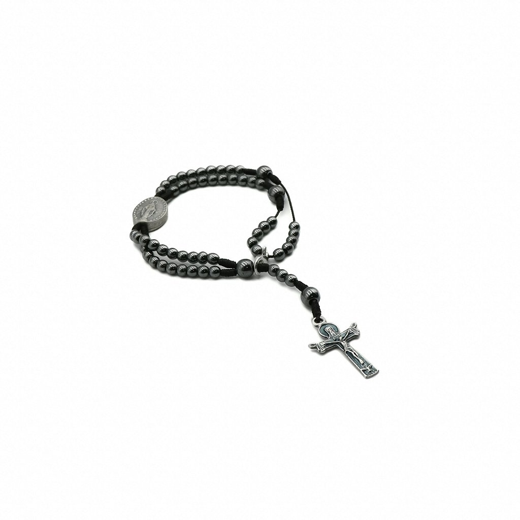 Terço de Pulso Hematita - Nossa Senhora das Graças