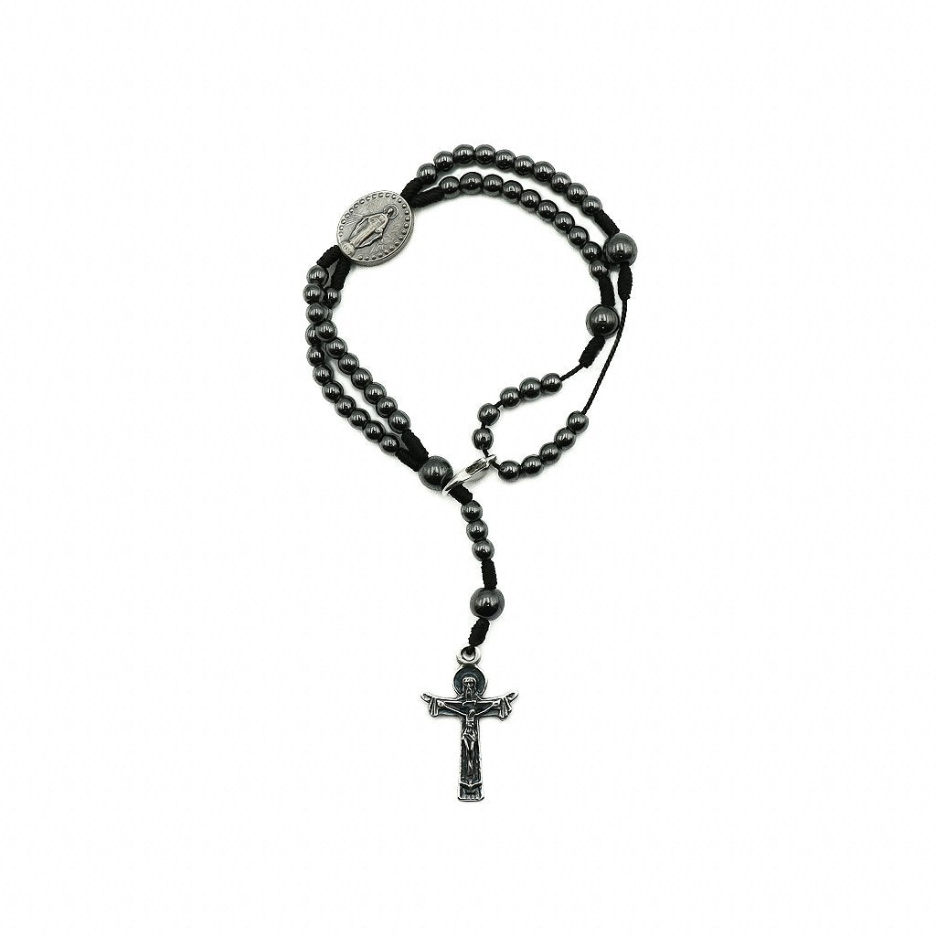 Terço de Pulso Hematita - Nossa Senhora das Graças