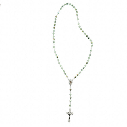 Terço Cristal Verde com Crucifixo de São Bento - Medjugorje