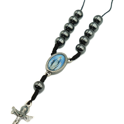 Dezena Carro Hematita 8mm no Cordão - Nossa Senhora das Graças