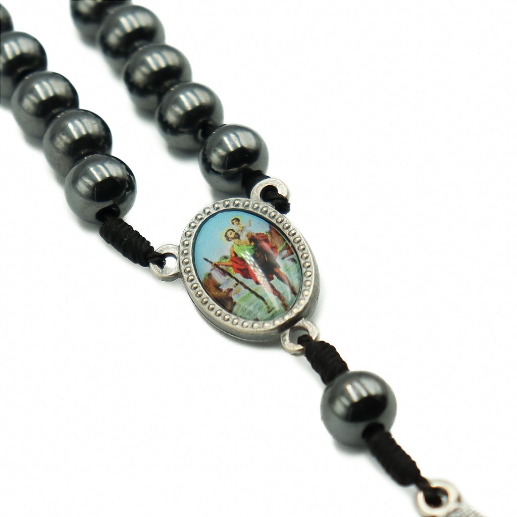 Dezena Carro Hematita 8mm no Cordão - Nossa Senhora das Graças