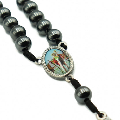 Dezena Carro Hematita 8mm no Cordão - Nossa Senhora das Graças
