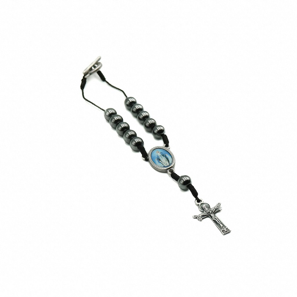 Dezena Carro Hematita 8mm no Cordão - Nossa Senhora das Graças