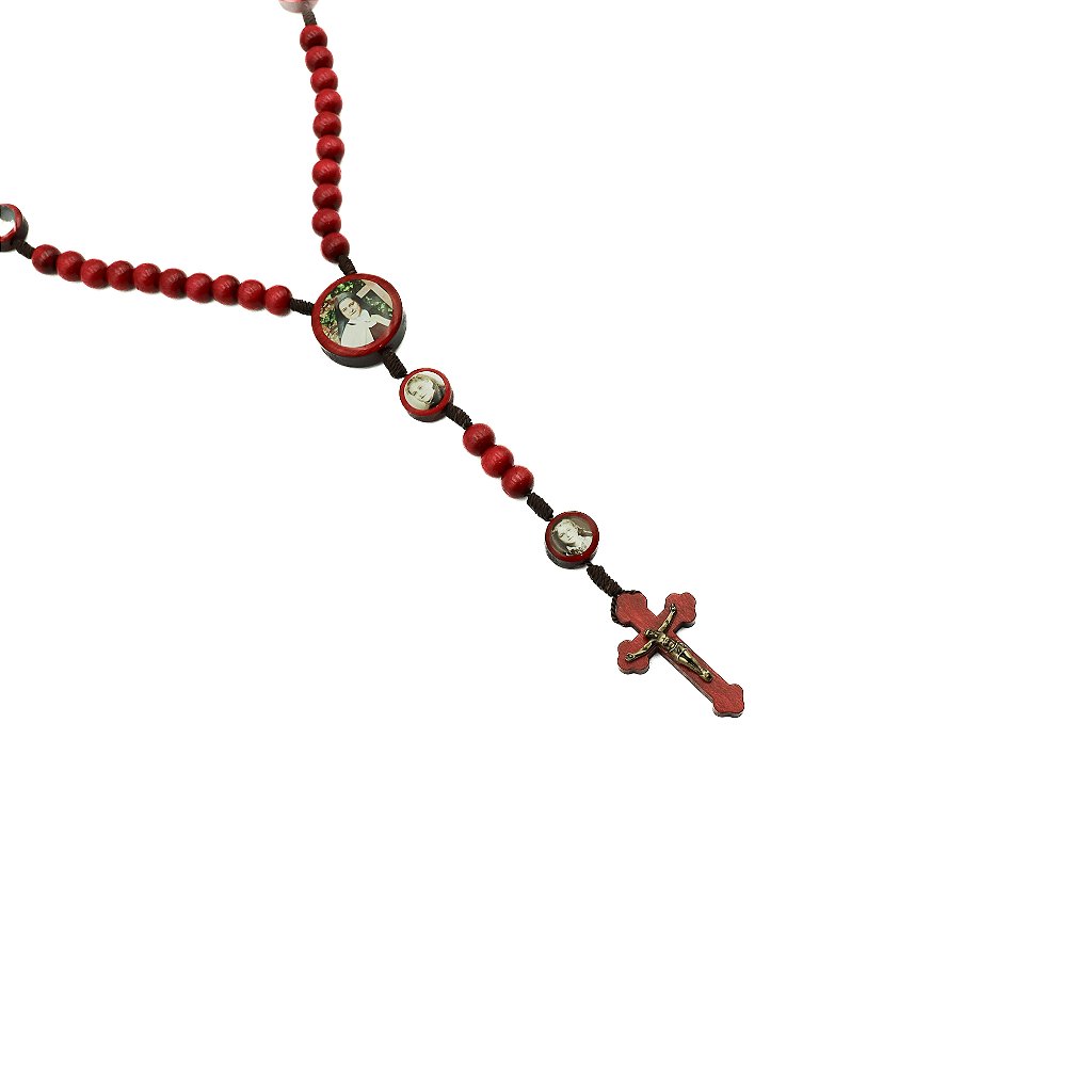 Terço Madeira Vermelho Cordão 8mm - Santa Teresinha