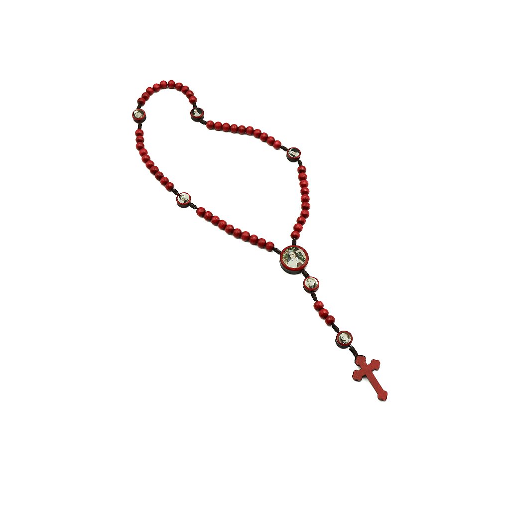 Terço Madeira Vermelho Cordão 8mm - Santa Teresinha