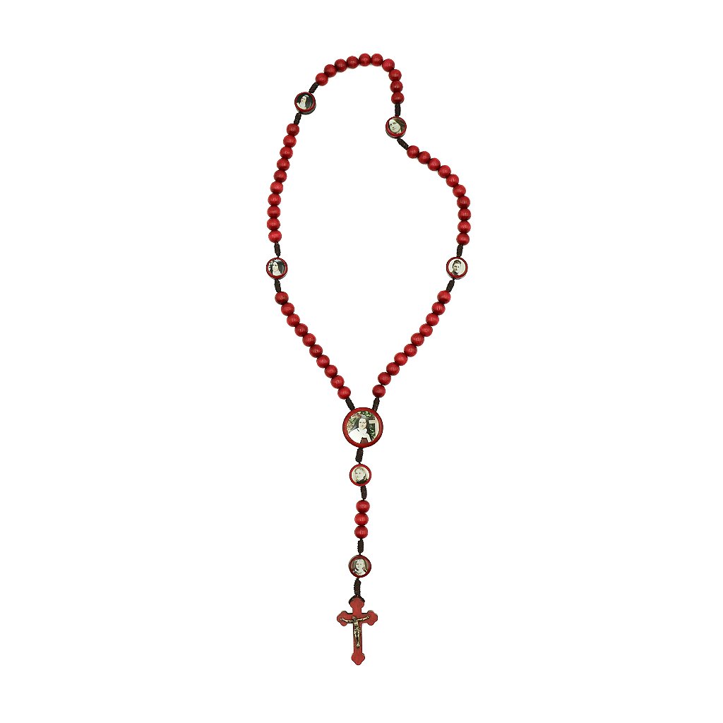 Terço Madeira Vermelho Cordão 8mm - Santa Teresinha