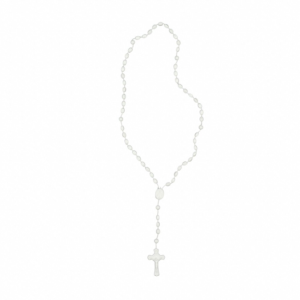 Terço Plástico Branco - Nossa Senhora Aparecida e Sagrado coração de Jesus