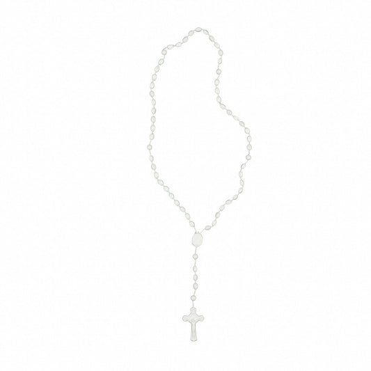 Terço Plástico Branco - Nossa Senhora Aparecida e Sagrado coração de Jesus