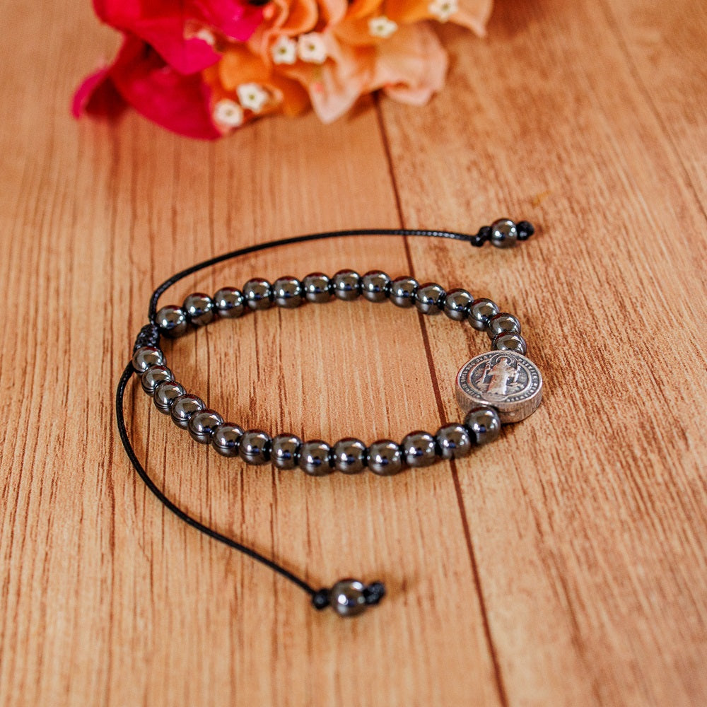 Pulseira Hematita Com Pai nosso Resinado - São Bento