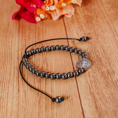 Pulseira Hematita Com Pai nosso Resinado - São Bento