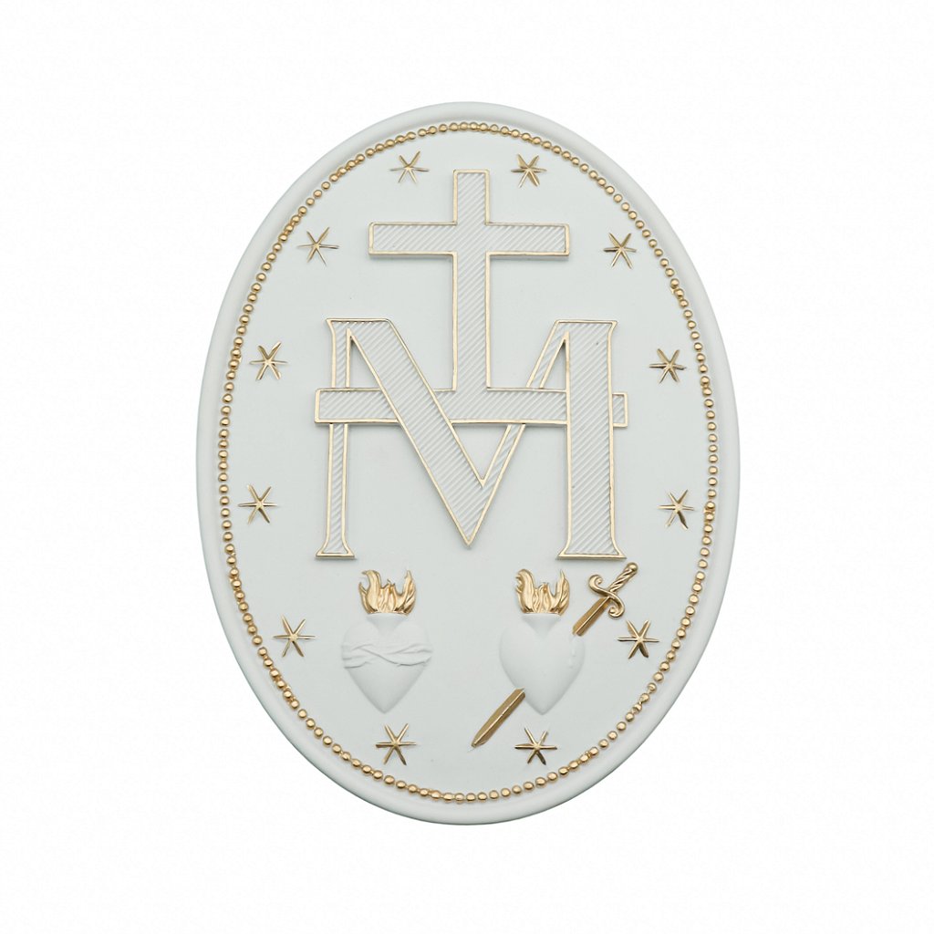 Medalha Milagrosa 23 cm (par) Branco com Dourado