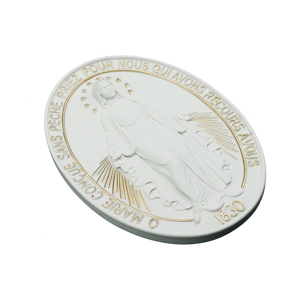 Medalha Milagrosa 23 cm (par) Branco com Dourado