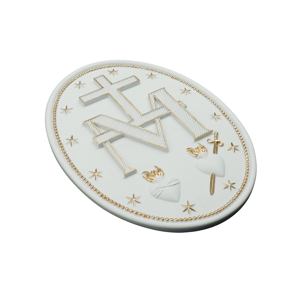 Medalha Milagrosa 23 cm (par) Branco com Dourado