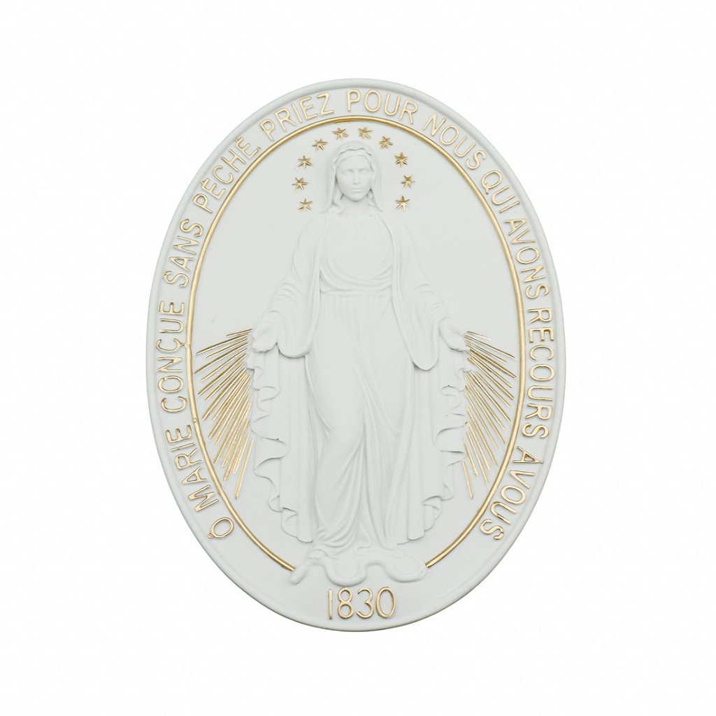 Medalha Milagrosa 23 cm (par) Branco com Dourado