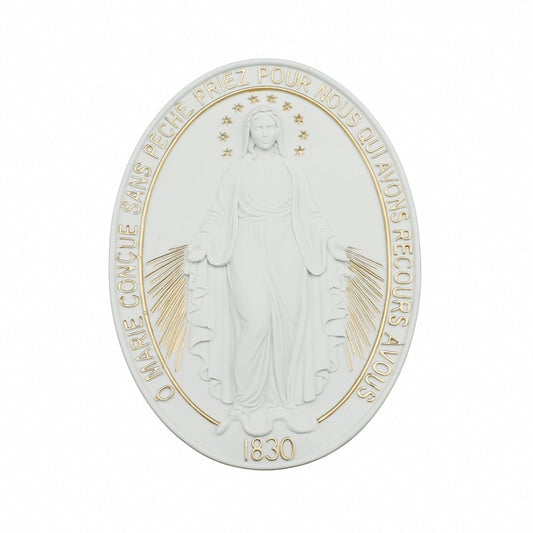 Medalha Milagrosa 23 cm (par) Branco com Dourado