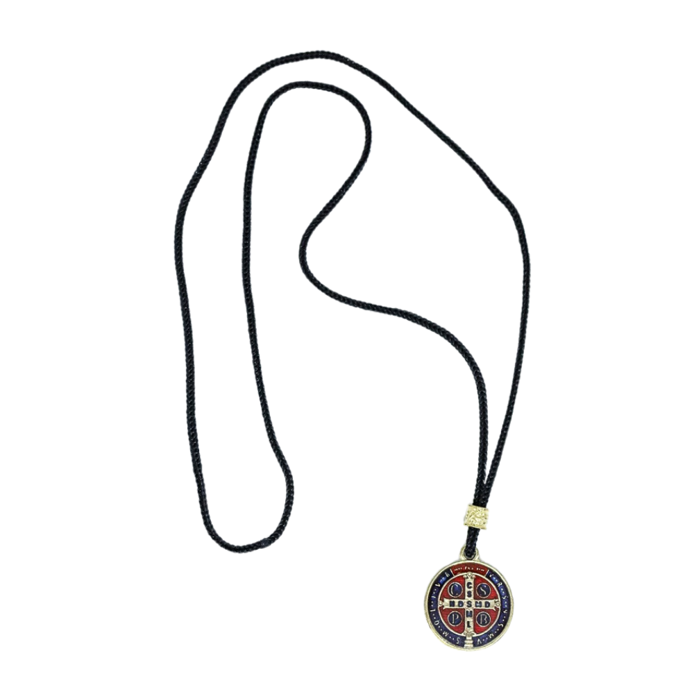 Cordão Com Medalha de São Bento Resinada Dourado