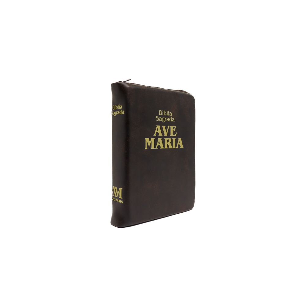 Bíblia Ave-Maria Marrom Zíper  Bolso