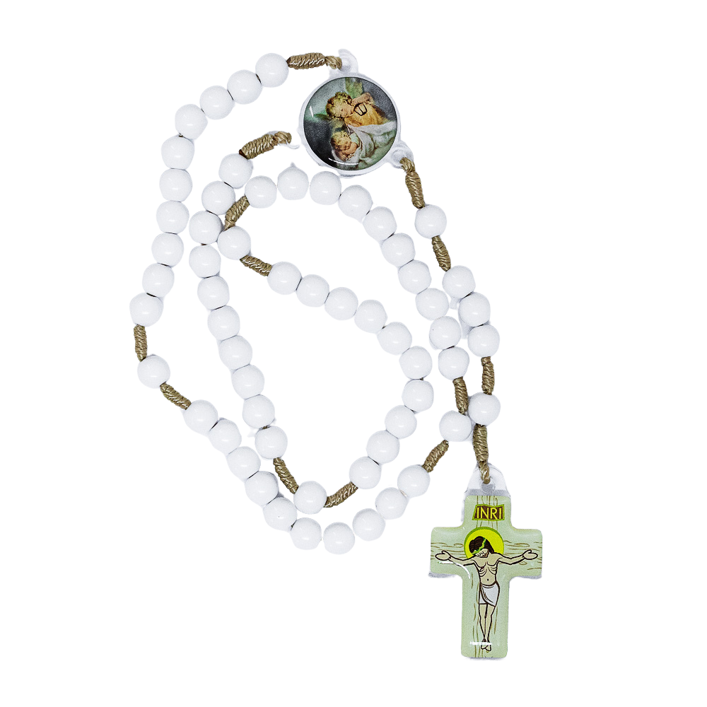 Terço Infantil Com Saquinho - Anjo da Guarda Branco