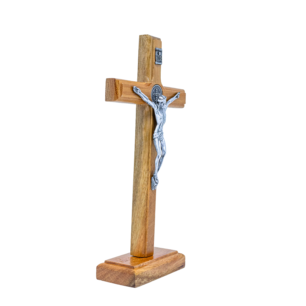 Cruz madeira 19cm mesa - Prata Velha