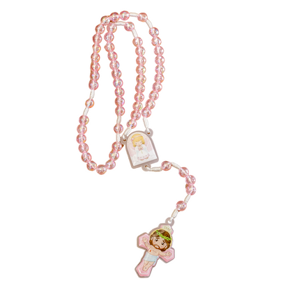 Terço Infantil Com Saquinho - Anjo da Guarda Rosa