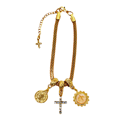 Pulseira dourada Espírito Santo, São Bento e Cruz