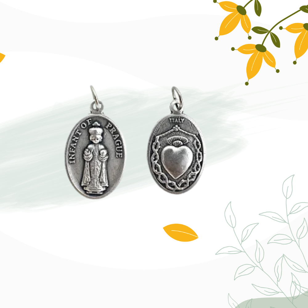 Medalha Menino Jesus de Praga e Coração - Italiana