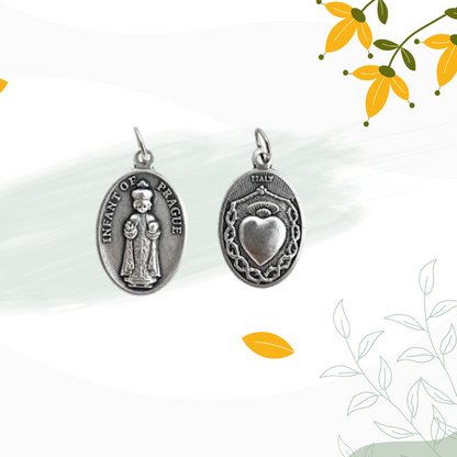 Medalha Menino Jesus de Praga e Coração - Italiana