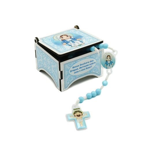 Terço Caixa Infantil com Triangulo e Cruz de Acrílico - Nossa Senhora das Graças