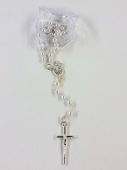 Terço perola 4mm na caixinha de acrílico - branco