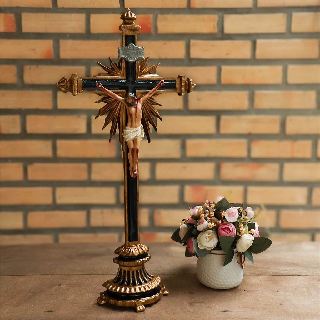 Crucifixo 50 cm Ornado Mesa e Parede - Colorido