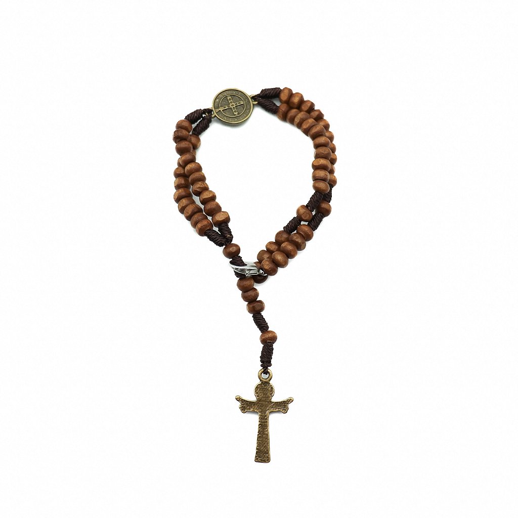 Terço Madeira de Pulso com Medalha São Bento