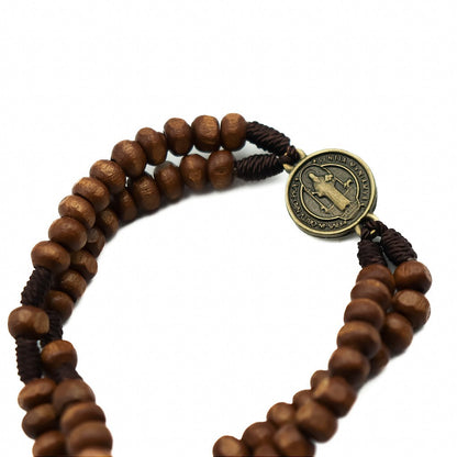 Terço Madeira de Pulso com Medalha São Bento