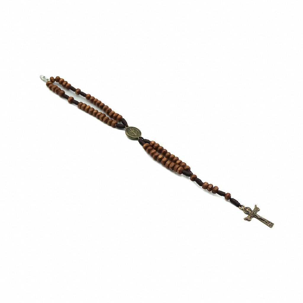 Terço Madeira de Pulso com Medalha São Bento
