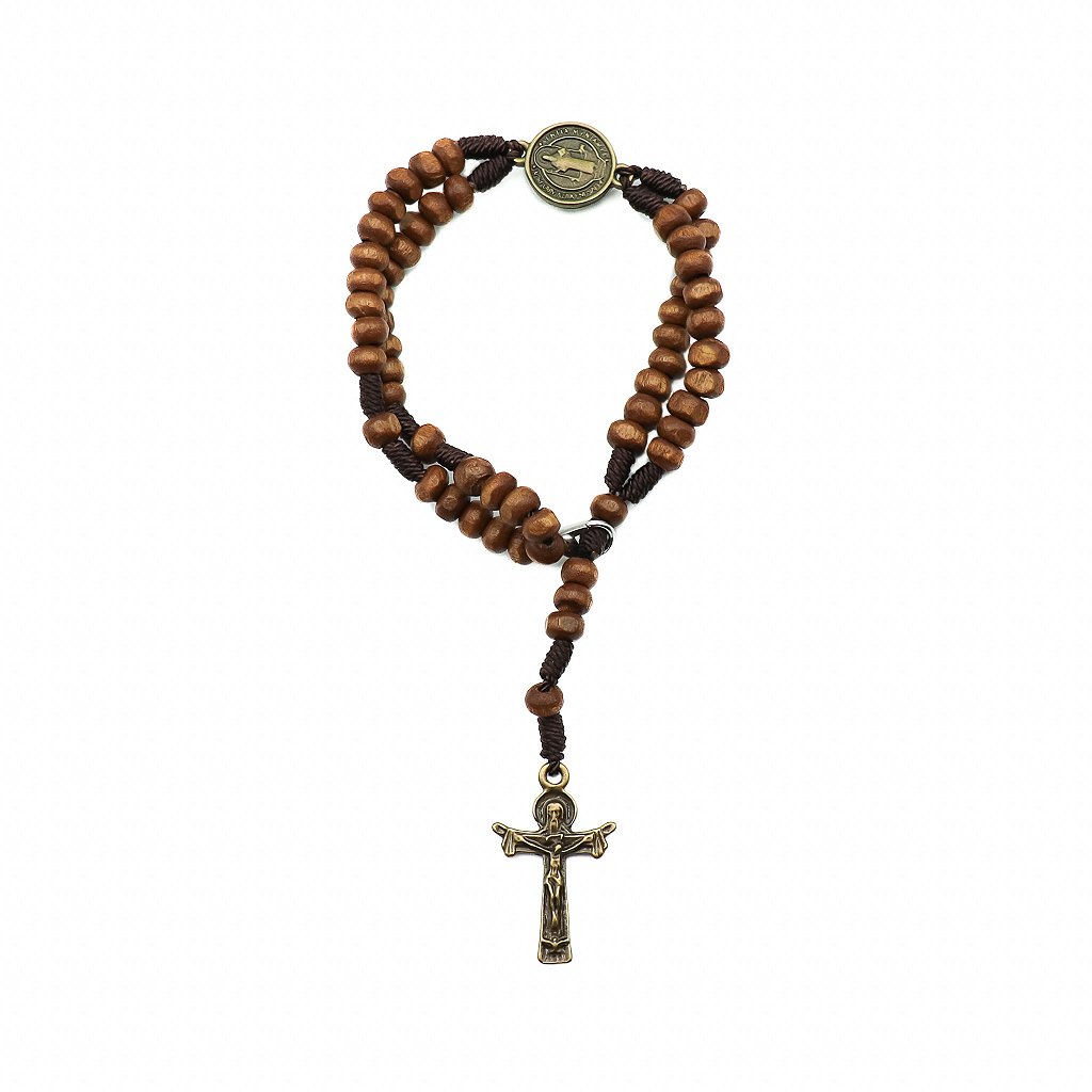 Terço Madeira de Pulso com Medalha São Bento