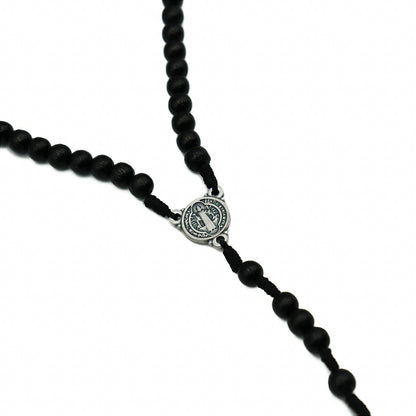 Terço Madeira Preta Cordão 6 mm São Bento Prata Velha