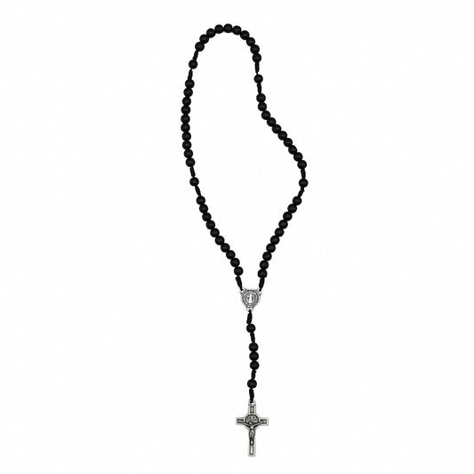 Terço Madeira Preta Cordão 6 mm São Bento Prata Velha