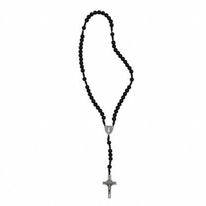 Terço Madeira Preta Cordão 6 mm São Bento Prata Velha