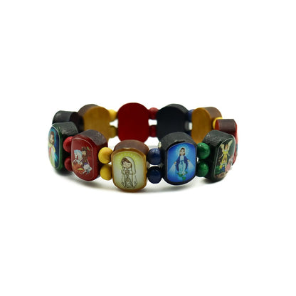 Pulseira Infantil Madeira Multicor com 11 oval Devoção