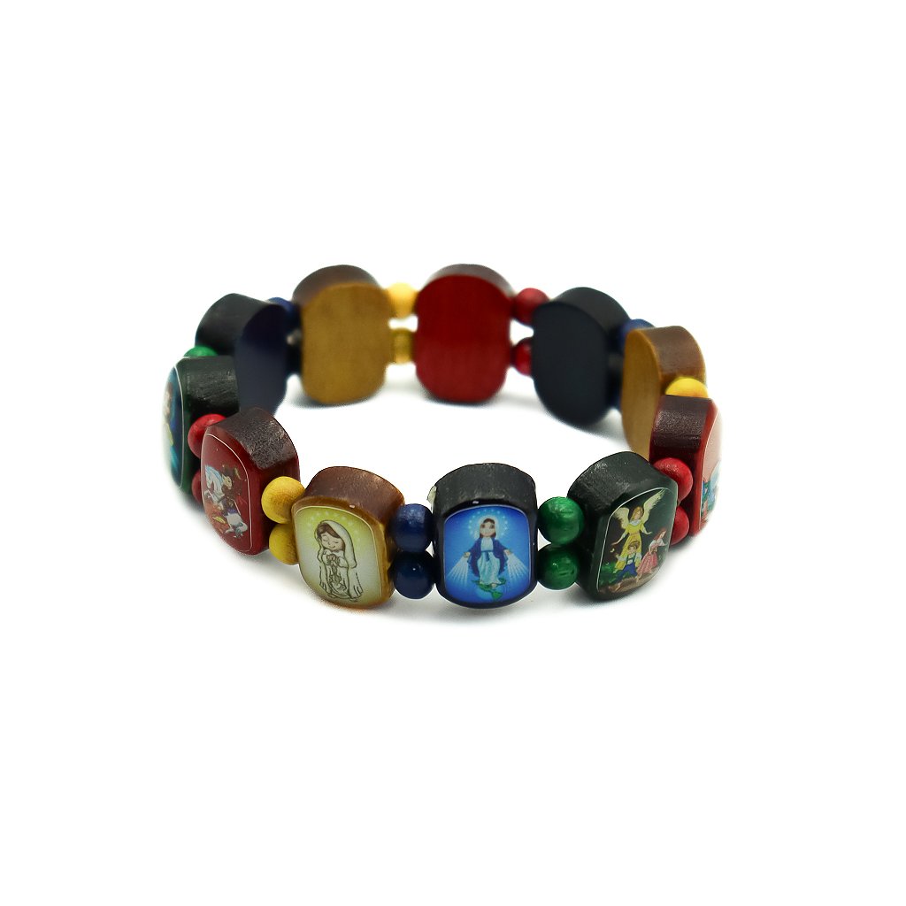 Pulseira Infantil Madeira Multicor com 11 oval Devoção