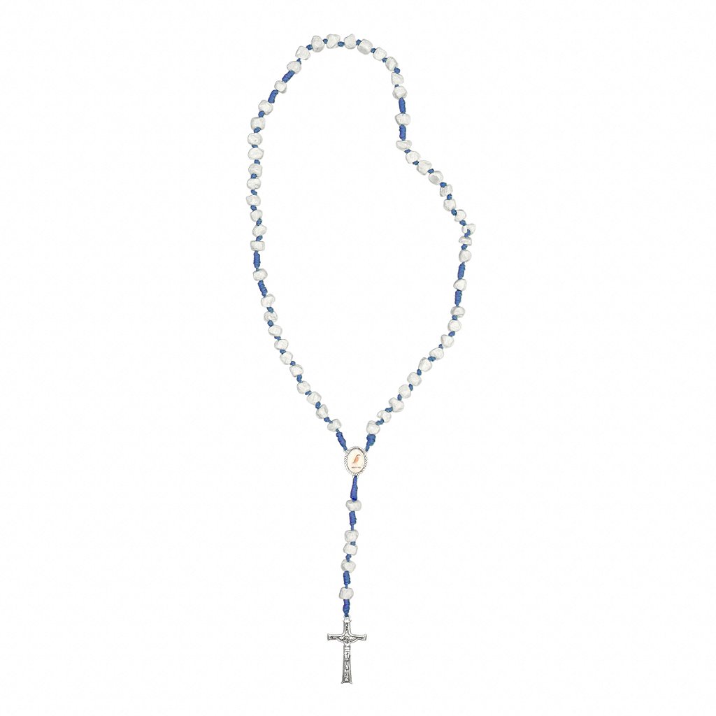 Terço de pedra cordão azul escuro entre meio medalha resinada Rainha da Paz / Jesus Misericordioso - Medjugorje