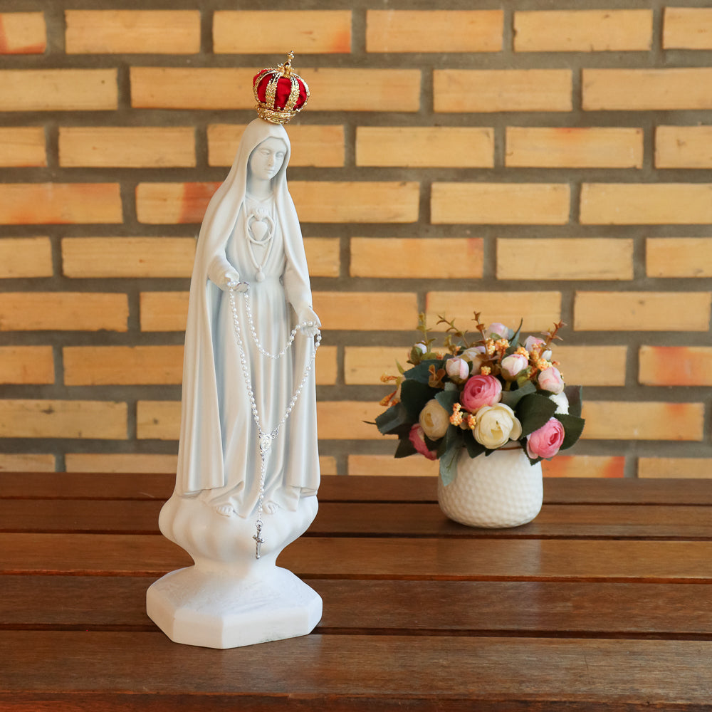 Imagem Imaculado Coração de Fátima 34cm Pó de Mármore - Branca