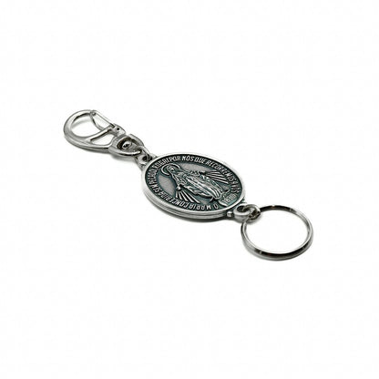 Chaveiro Nossa Senhora Das Graças Extra Grande Com Mosquetão Prata Velha