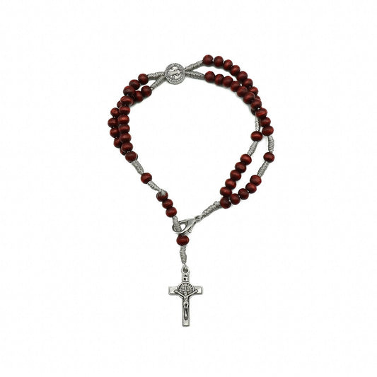 Terço Pulseira Madeira São Bento Cordão Cinza