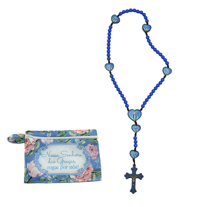 Terço com bolsa de tecido e zíper - nossa senhora das Graças