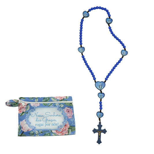 Terço com bolsa de tecido e zíper - nossa senhora das Graças