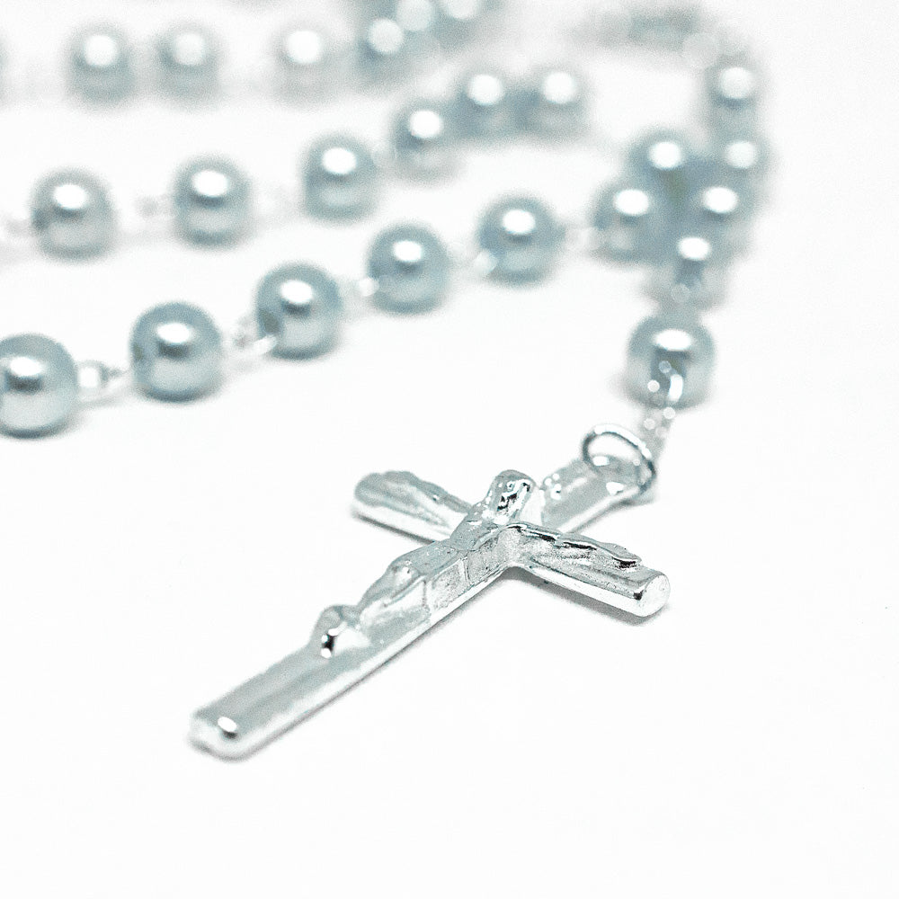 Terço Pérola 6mm na Caixinha de Acrílico - Branco