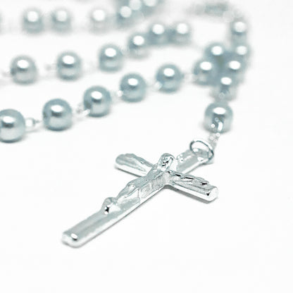 Terço Pérola 6mm na Caixinha de Acrílico - Branco